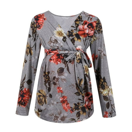 

asdoklhq Maternity Clothes for Women Clearance Women Maternity Pregnancy T-Shirt Ruched Floral Flower Tops Maternity Clothes