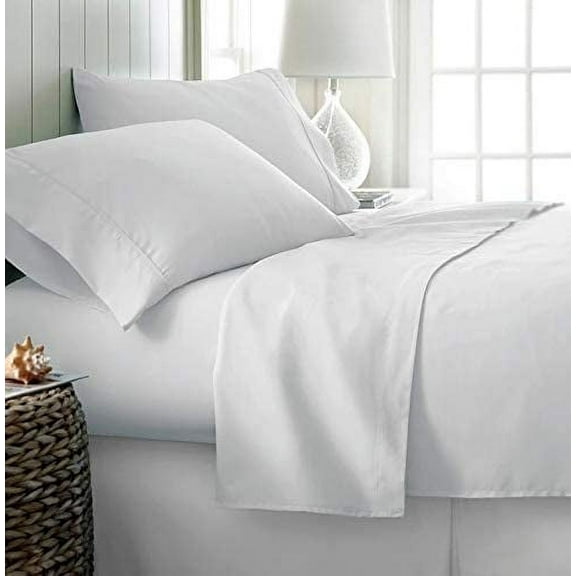 Bed Sheets Set - 800 Thread Count 100% Egyptian Cotton Sheets - 4 Piece Sheet Set Fits Mattress Upto 24 Inch Deep Pocket Sateen Weave for Soft Fitted Sheet - White Solid Full Size