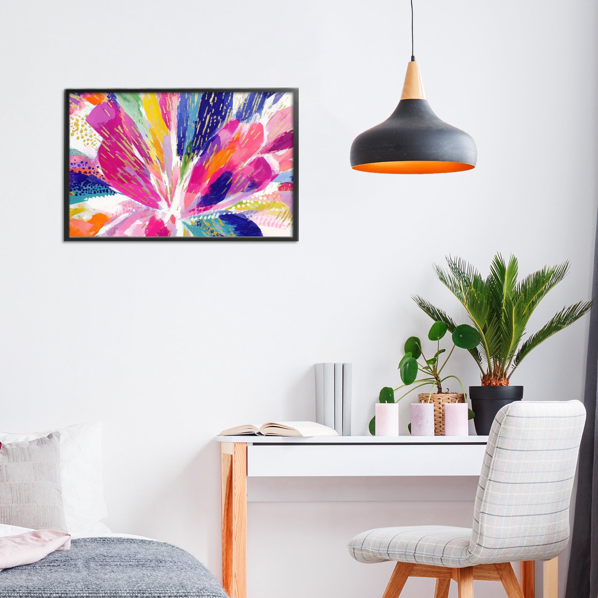 Stupell Industries Flower Burst in Vibrant Tones Black Framed Giclee Art, design by Chromatic Storm Studio