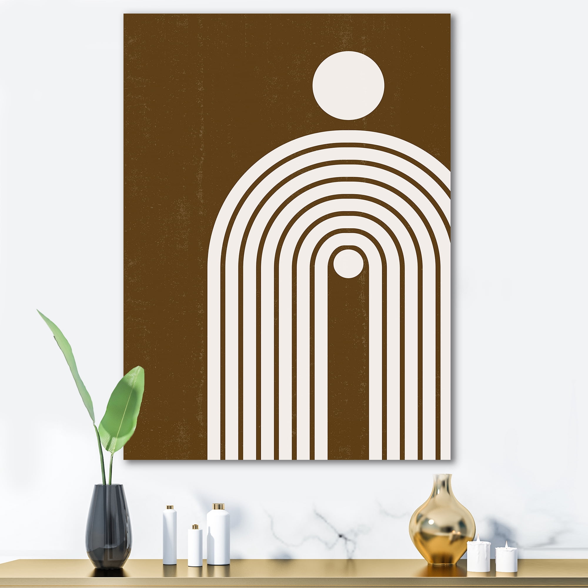 Terracotta Minimalist Boho Rainbow With Sun 12 in x 8 in Painting Canvas Art Print, by Designart