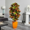 thumbnail image 2 of Nearly Natural 5.5ft. Croton Artificial Plant in Orange Planter (Real Touch), Green, 2 of 4