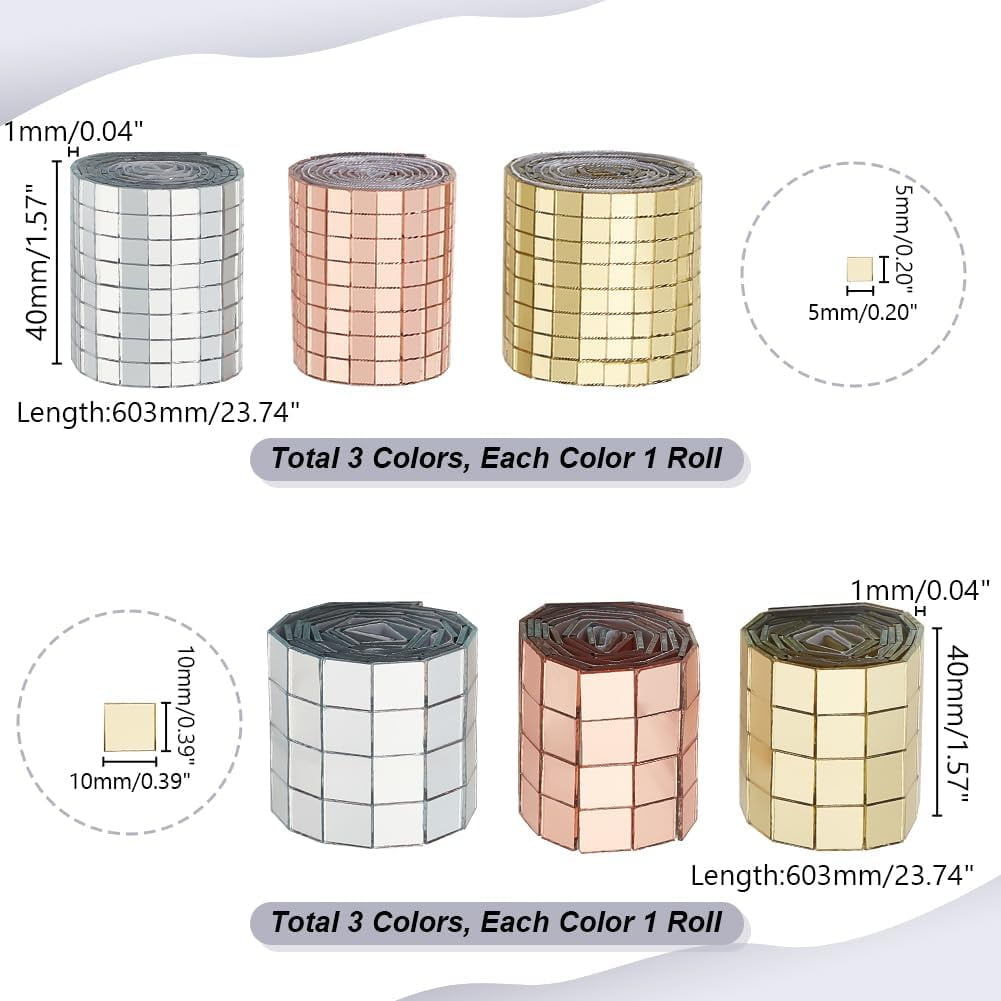 6 Sheets Self Adhesive Mosaic Tiles for Crafts Mixed Color Real Glass Cabochons Mosaic Tiles for DIY Craft Decoration Disco Ball Sliver Hat Cups 1set