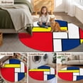 thumbnail image 5 of Abstract Geometric Round Area Rug 8Ft Washable Large Circle Rugs for Living Room Dorm, Modern Color Blocks Red Yellow Blue Non-Slip Carpet Floor Mats Indoor Outdoor Carpet Runner Aesthetic Home Decor, 5 of 8