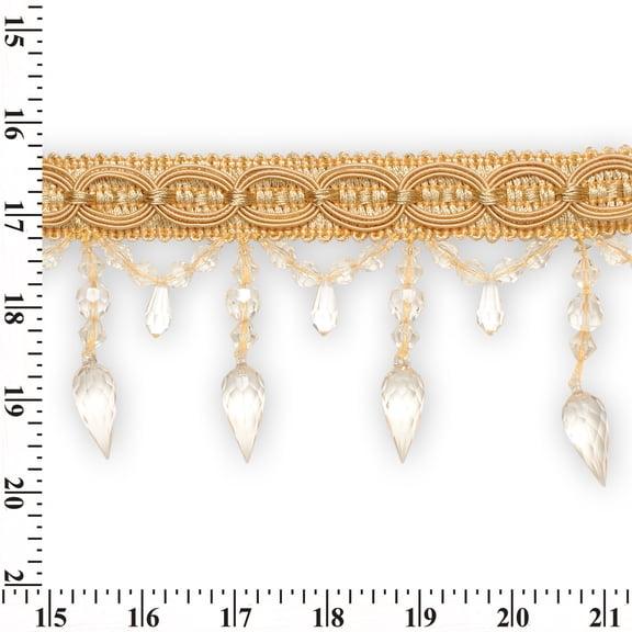 Pear Drop Rhinestone Tassel Fringe 4" Wide Polyester Trim Sold By The Yard - Light Yellow