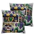 thumbnail image 2 of Acheng Mardi Gras Let's Get Crawfish Cray Bus Mask Throw Pillow Covers, Stripes Holiday Cushion Case Decoration for Sofa Couch,2 Pcs White, 2 of 6