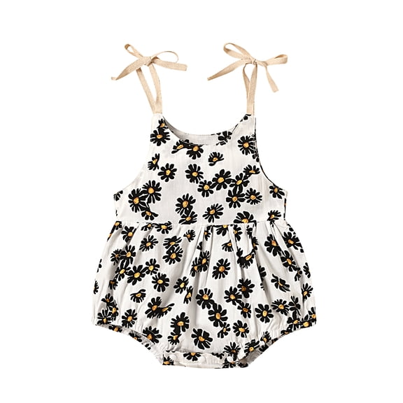 Canrulo Infant Baby Girl Summer Clothes Sleeveless Strap Romper Bodysuit Daisy Floral One Piece Jumpsuit Outfits White 3-6 Months