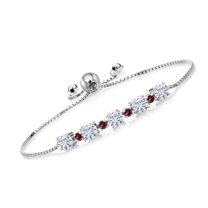 Gem Stone King 925 Sterling Silver Red Rhodolite Garnet Bracelet for Women Set with Moissanite (2.86 Cttw)