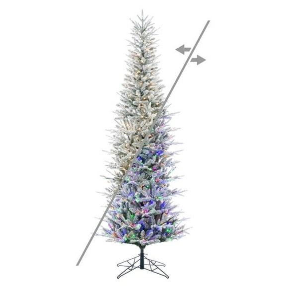 Vickerman  12 ft. x 44 in. Green Frosted Tacoma Fraser Fir Pencil Artificial Pre-Lit Christmas Tree with 1650 LED Color Changing - 3 mm