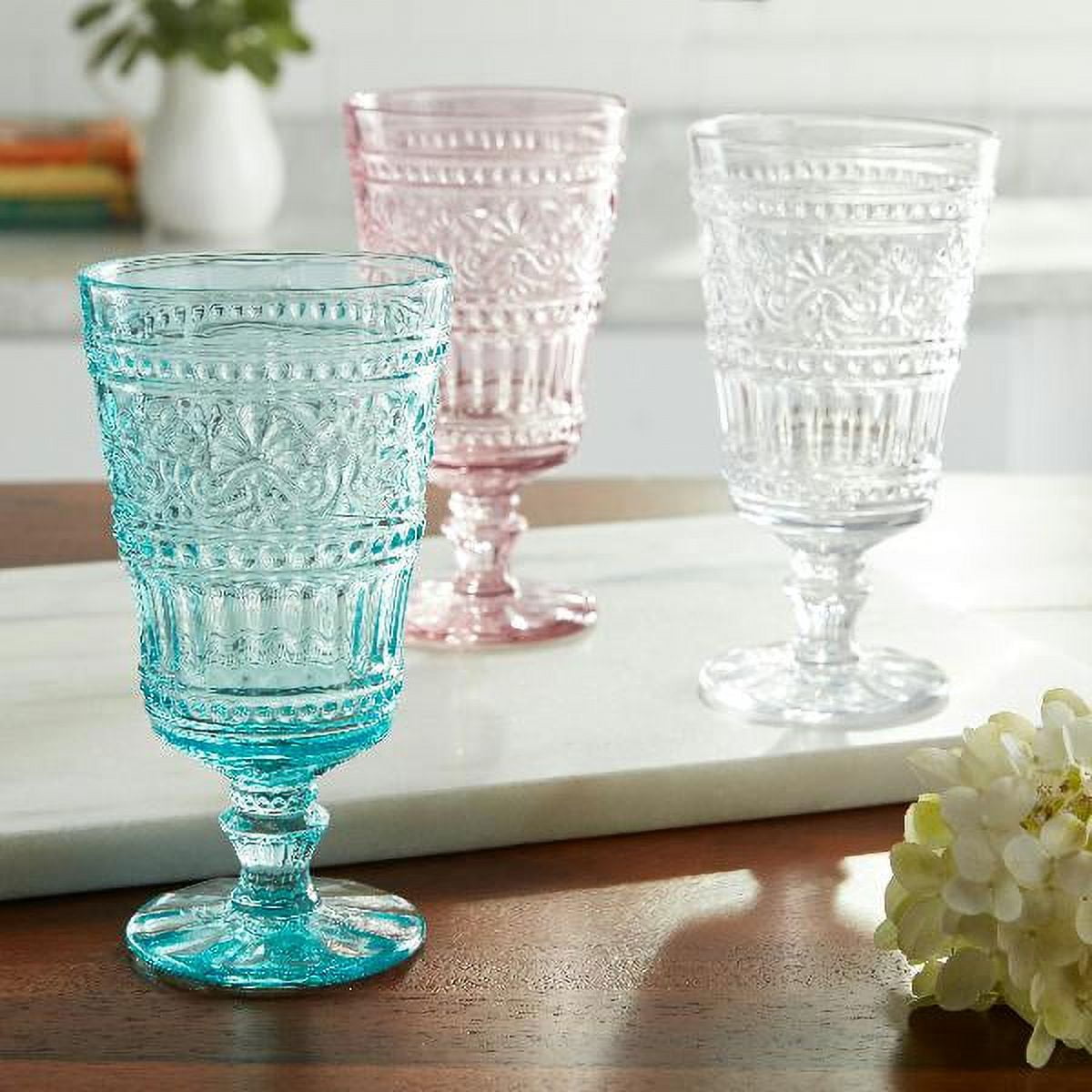 The Pioneer Woman Cassie 4-Piece Footed Glass Goblet Set, Pink