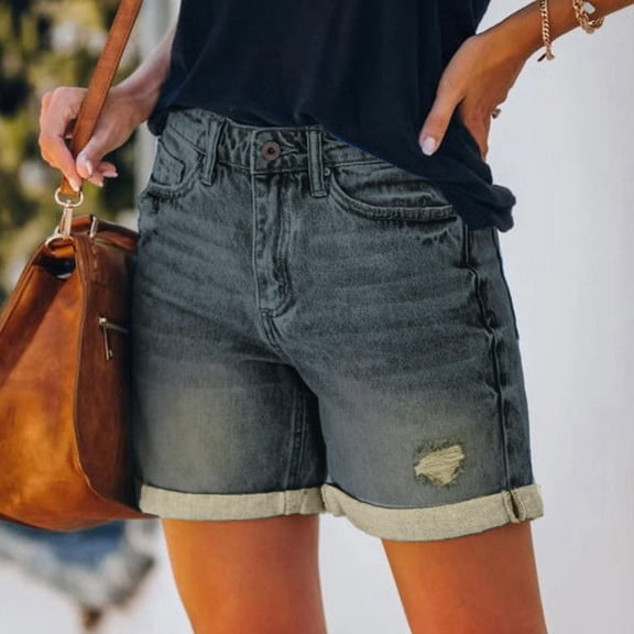 Aimik Women's Distressed Denim Shorts Ripped Summer Jeans Shorts with Pockets High Waist Trendy Loose Fit Denim Shorts