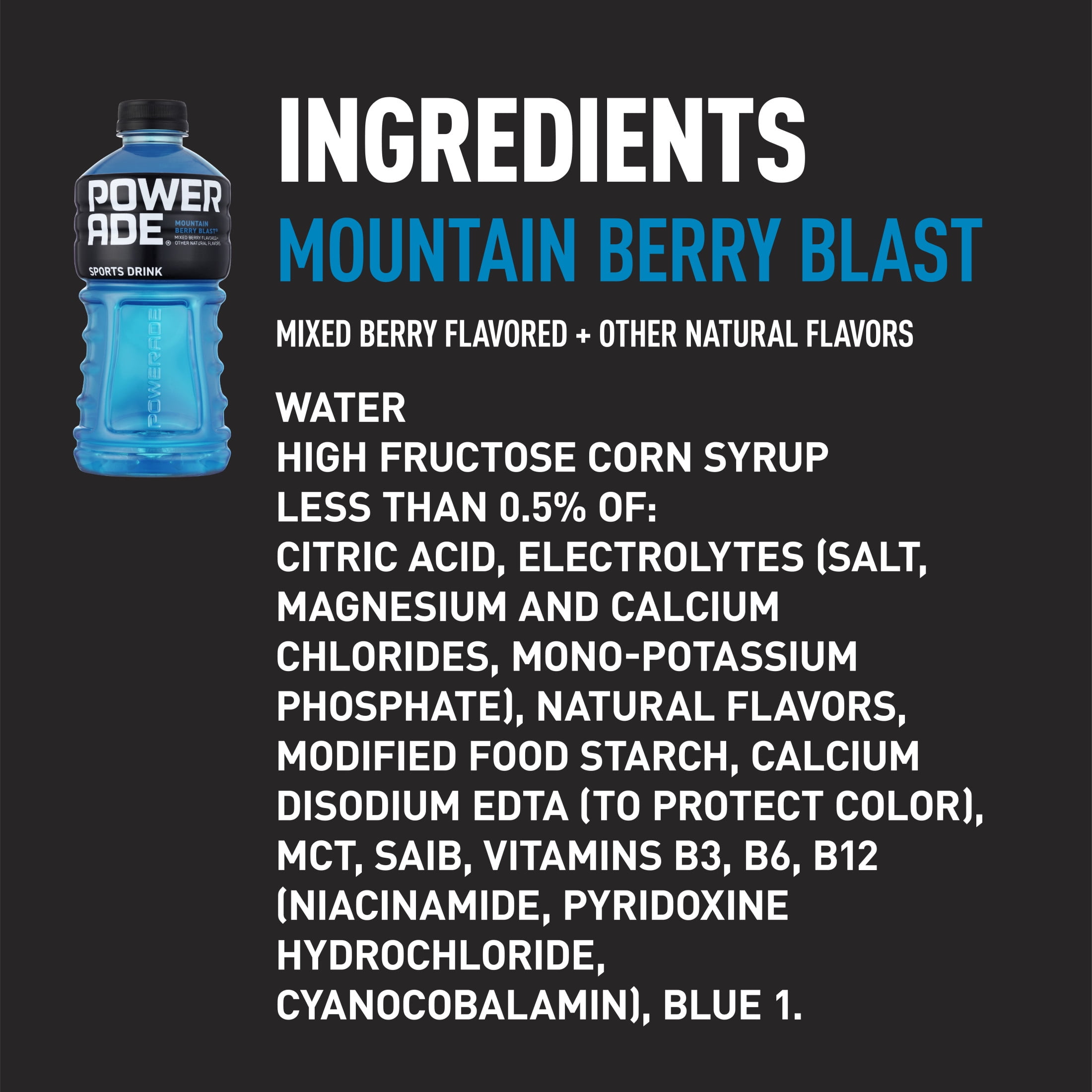 POWERADE Mountain Berry Blast, ION4 Electrolyte Enhanced Fruit Flavored Sports Drink w/ Vitamins B3, B6, and B12, Replenish Sodium, Calcium, Potassium, Magnesium, 32 fl oz