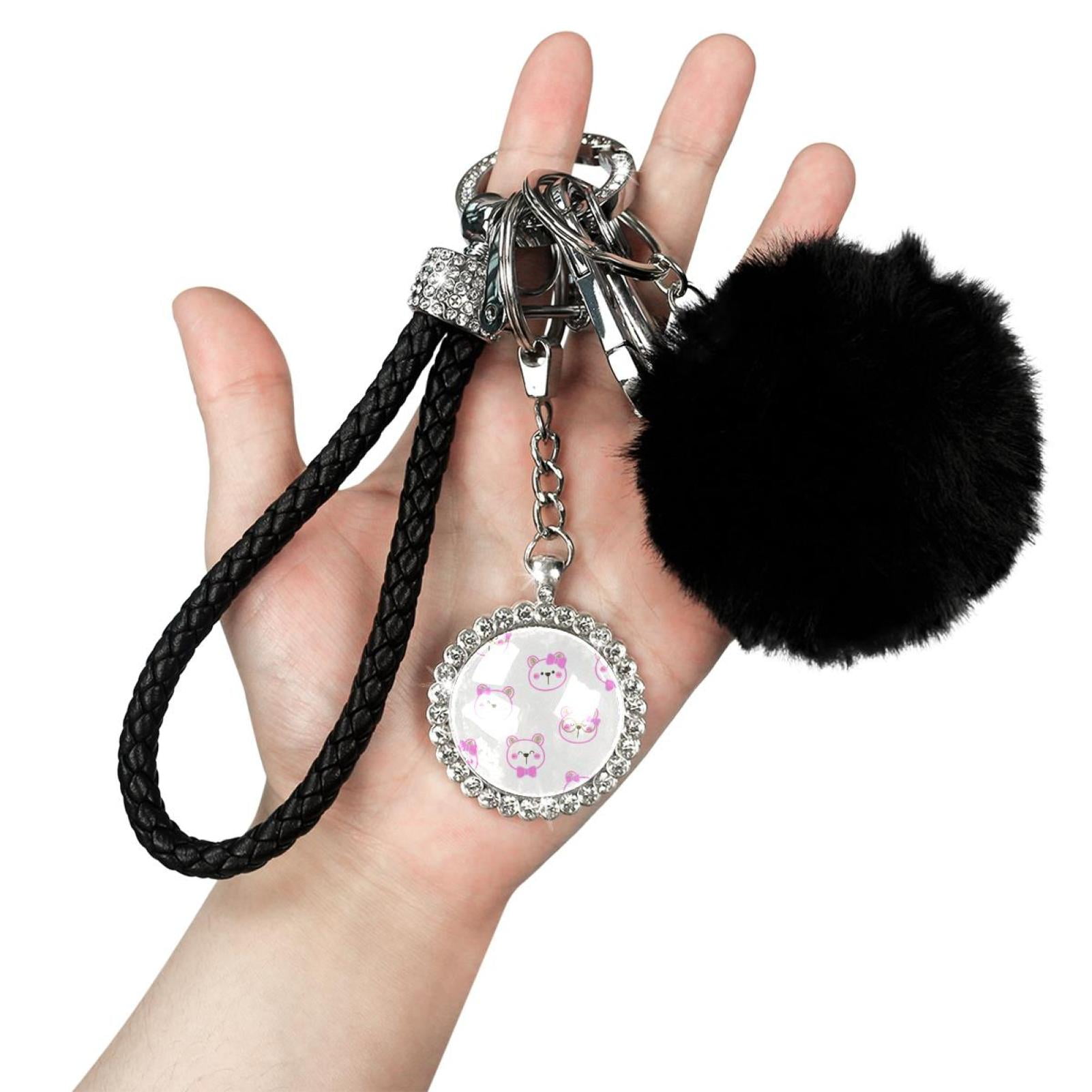 Pave Crystal Beaded Bracelet Key Ring with Pom Pom – Sam Moon