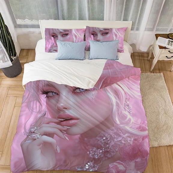 Girl Quilt Cover 3D Printed Bedding Set Comforter Covers Duvet Cover Microfiber with Pillowcases 3 Pieces for Childrens And Adults with Zipper Closure Queen(228x228cm)(80"x90")