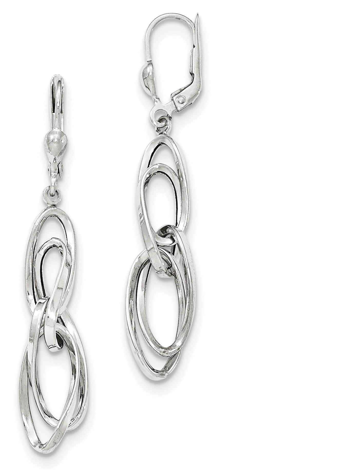14K White Gold Polished Dangle Leverback Earrings