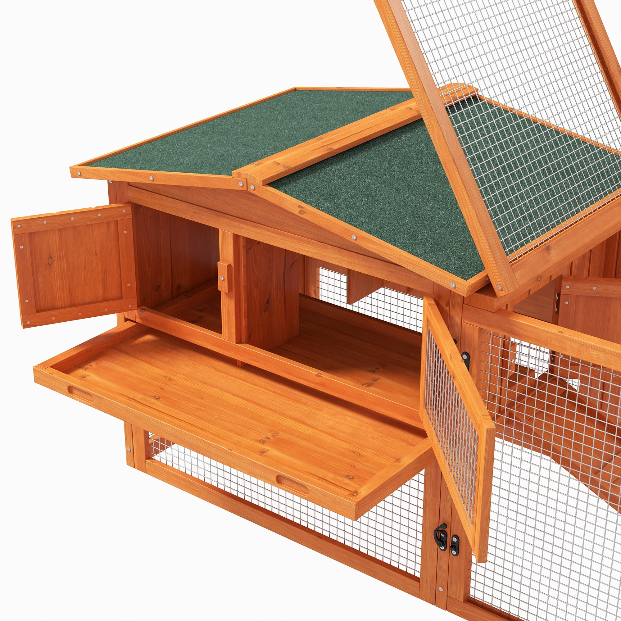 PawHut Rabbit Hutch 2-Story Bunny Cage Small Animal House with Tray, Run