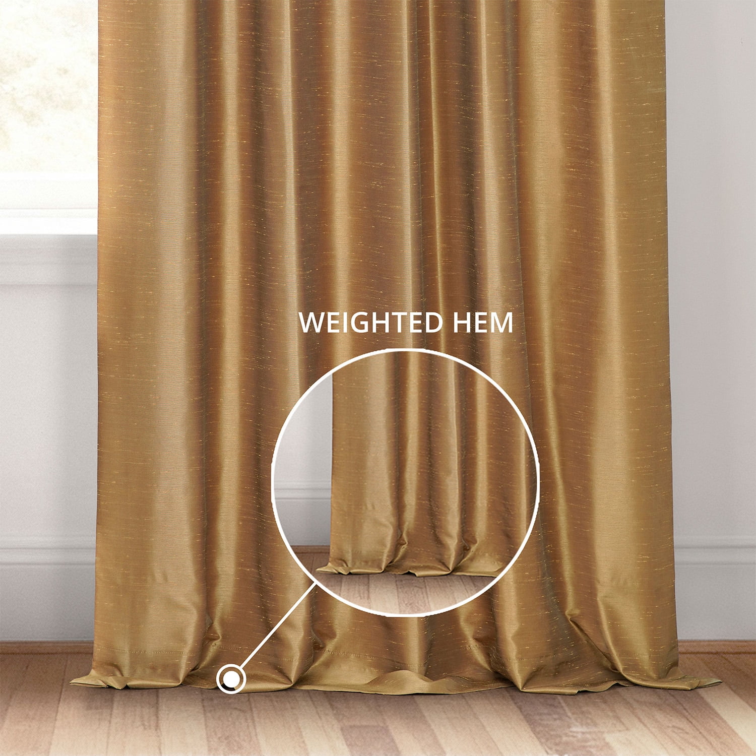 Half Price Drapes Flax Gold Faux Dupioni Silk Blackout Curtains for Bedroom(1 Panel),50WX 96L