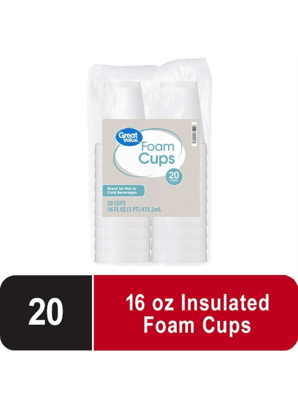 Great Value Disposable Foam Cups, 16 oz, 20 Count