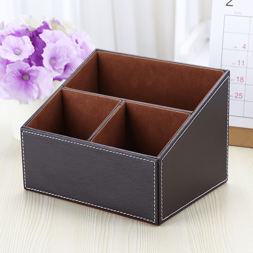 MEIBOOCH PU Leather Desk Organizer with Coaster, Luxury Office Supplies  Remote Control Holder for Office Desk, Side Table, End table, Bedside
