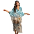 thumbnail image 3 of Xoenoiee Beach Starfish Seashell Conch Pattern Kaftan Dresses for Women V Neck Summer Swimsuit Cover up Batwing Sleeve Caftan Maxi Beach Dresses Boho Moomoo Dresses, 3 of 7