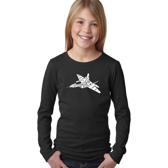 LA Pop Art Girl's Word Art Long Sleeve - FIGHTER JET - NEED FOR SPEED