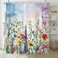 thumbnail image 3 of Farmhouse Rustic Boho Floral Shower Curtain, Colorful Watercolor Wildflower Flower Botanical Shower Curtain, Minimalist Aesthetic Floral Shower curtains for bathroom, with Hooks, 70X70IN(Colorful ), 3 of 12