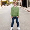 thumbnail image 6 of CYRBOKO Boys Long Sleeve Shirts, Pullover Comfy V-neck Casual T-shirts for Boys Green Size 13-14 T, 6 of 6