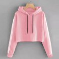 thumbnail image 5 of Women's Cropped Hoodie Sweatshirts Long Sleeve Solid Color Drawstring Sweater with Side Stripes Soft Comfortable Casual Top, 5 of 5