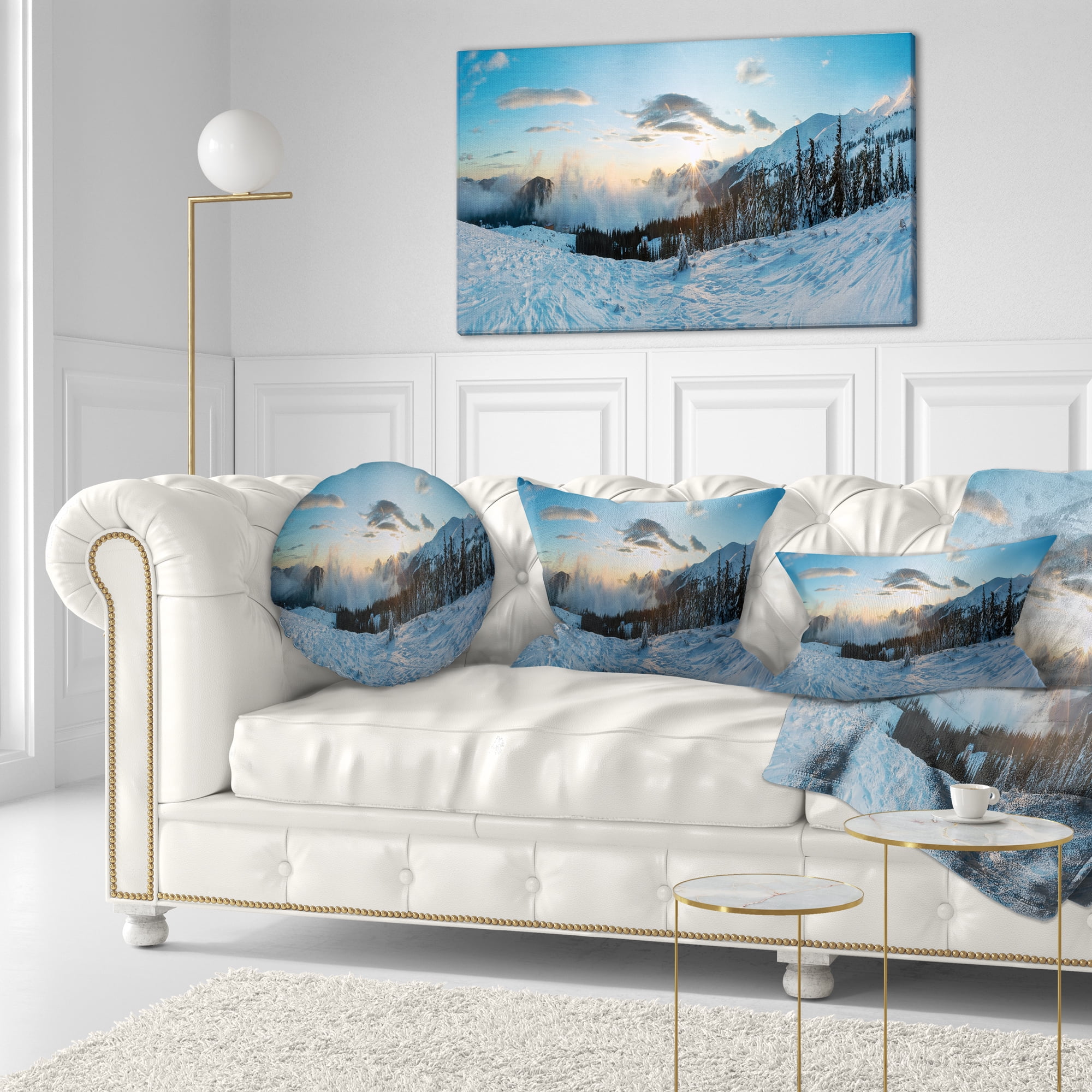 Designart Morning Winter Carpathian Mountains - Landscape Printed Throw Pillow - 12x20