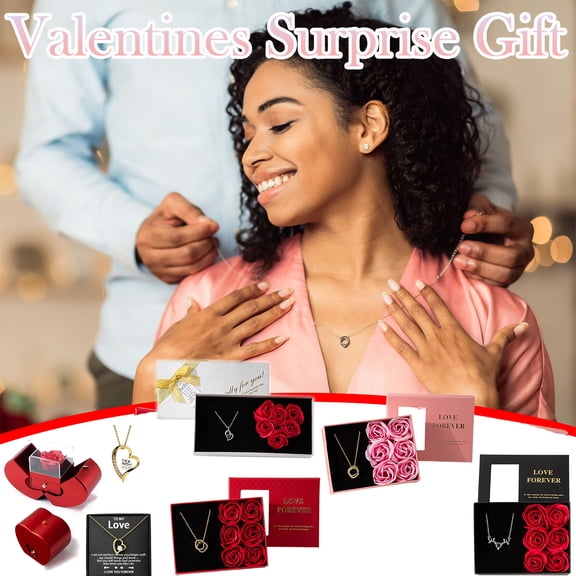 Valentines Day Necklace Gift Box Set with Preserved Rose and Heart Pendant, Romantic Jewelry Presentation Box for Women Wife Girlfriend, Elegant Anniversary Birthday Mothers Day Gift for, HAODEJW