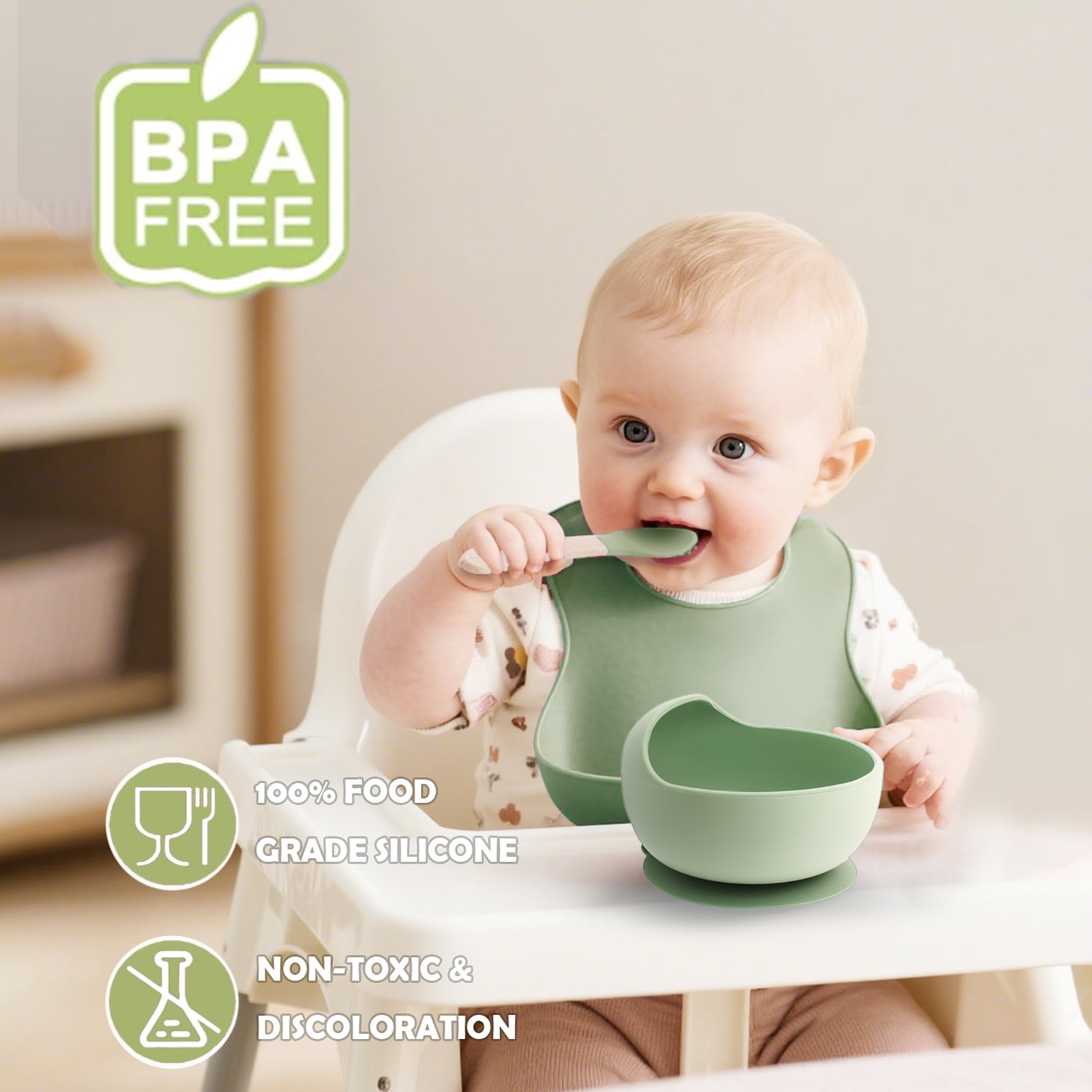 Lumikrypt Silicone Baby Feeding Set, 9 Pcs Baby Led Weaning Utensils, Baby Suction Bowl, Plates, Bib, Spoons Set, Sippy Cup with Straw, Baby Self Feeding Supplies Set