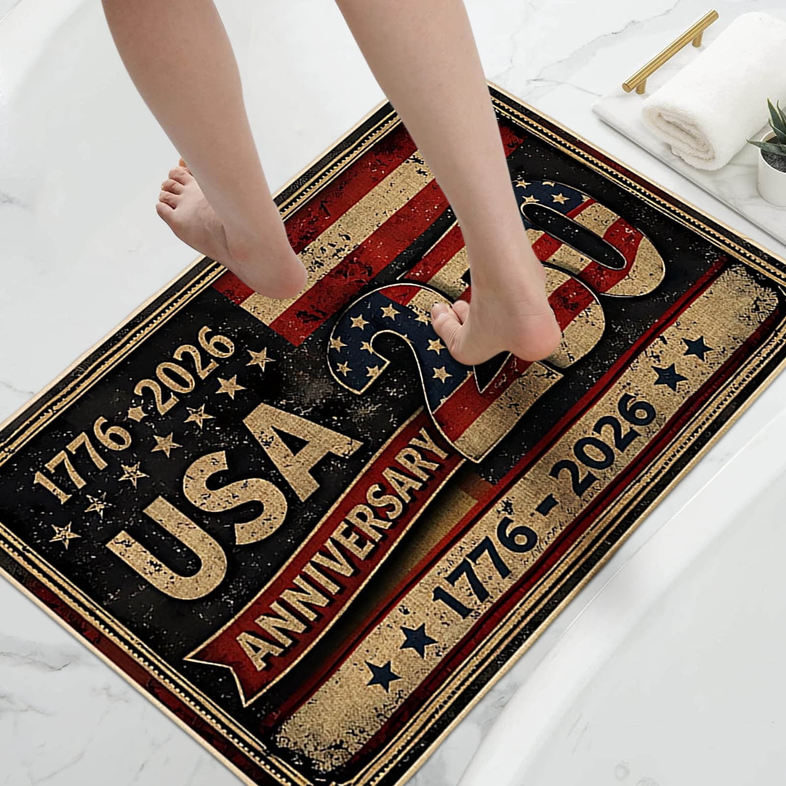250th Anniversary Doormat, Patriotic American Flag Floor Mat, Non- Dirt Trapper Rug, Indoor Outdoor Entrance Mat For Independence Day Decor 24"x36"