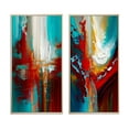 thumbnail image 2 of Designart "Rythmes de Sarcelle Éveil Abstrait I" Peinture Abstraite Encadrée Ensemble d'Art Mural de 2 - Ensemble d'Art Mural Encadré Rouge Moderne de 2, 2 of 6