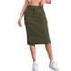 thumbnail image 1 of Falda Midi de Corderoy para Mujeres Inspire Chic, Cintura Alta, Espalda Elástica, Color Verde Militar, 1 of 6