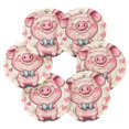 thumbnail image 2 of Haosy Set of 6 Drink Woven Coaster with Holder Heat Resistant Non-Slip Bar Coasters 4 Inches Cute Pink Pig and Heart, 2 of 7