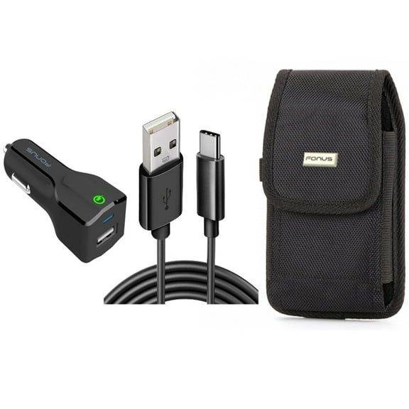 Case Belt Clip & Car Charger for iPhone 15 Pro Max - Swivel Holster Rugged Cover and 18W Fast USB Port 6ft Cable Type-C P9O for iPhone 15 Pro Max (6.7")