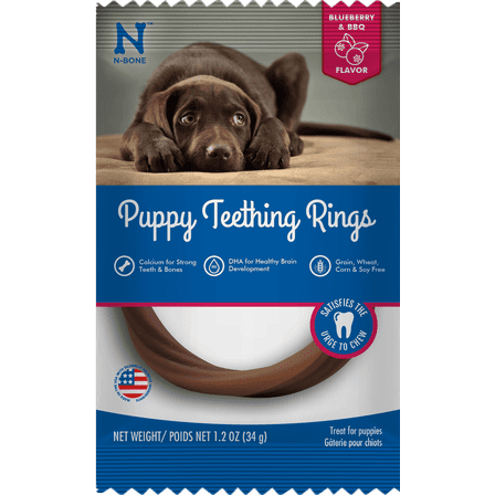 N-Bone Dental Treat Puppy Teething Rings GF Blueberry & BBQ SINGLES IW 1.2 oz