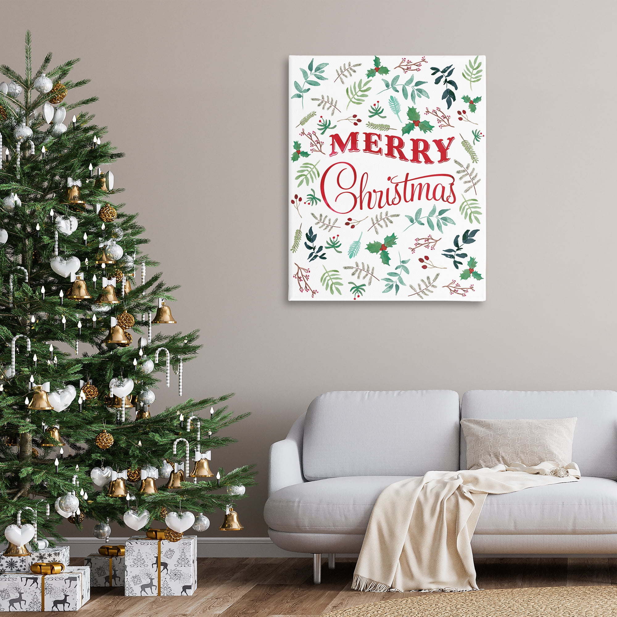 Stupell Industries Christmas Botanicals Pattern Holiday Painting Gallery Wrapped Canvas Art Prints Wall Art, 36 x 48