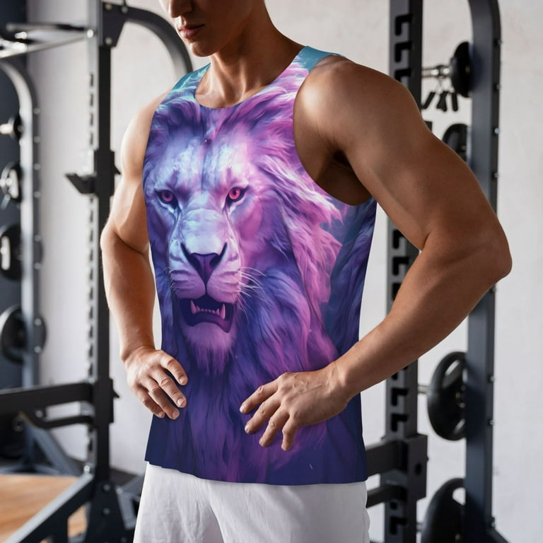 KLL Cool Lion Head Print Men's Muscle Gym Workout Stringer Tank