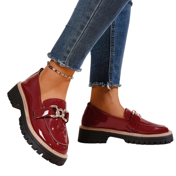 Women Chunky Heel Loafers Anti-Slip Lug Sole Platform Casual Work Business Dress Shoes