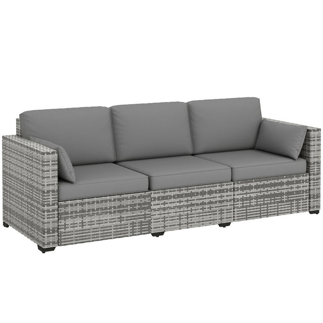 Outsunny Canapé Extérieur avec Coussins, Canapé de Patio en Rotin en PE, Gris