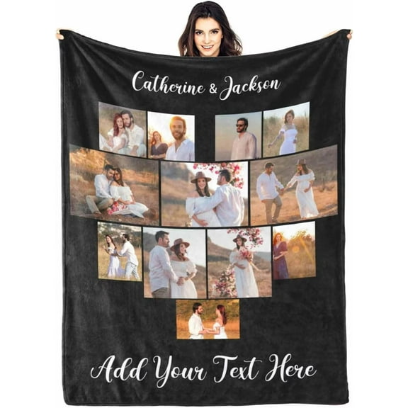 AISENIN Custom Blanket with Picture Customized Gifts 12 Photos Blanket Personalized Throw Flannel Blankets for Dad Mom Couple Girlfriend Boyfriend Wife Husband Christmas