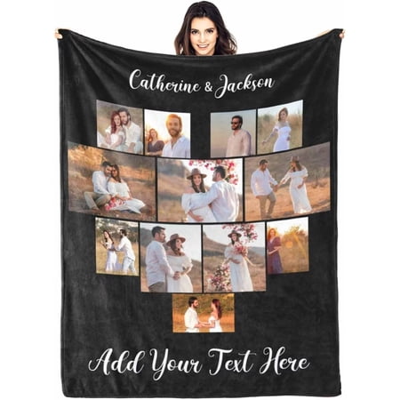AISENIN Custom Blanket with Picture Customized Gifts 12 Photos Blanket Personalized Throw Flannel Blankets for Dad Mom Couple Girlfriend Boyfriend Wife Husband Christmas