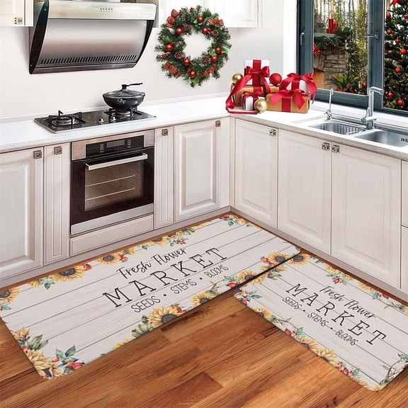 2-Piece Anti-Fatigue Kitchen Mat Set, Non-Slip Cushioned Memory Foam Rug for Kitchen Sink & Floor, Waterproof Floor Mat for Home Office, Laundry, Entryway (15.7"x23.6", 15.7"x47")