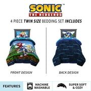 Sonic the Hedgehog Kids 4 Piece Blue Reversible Comforter, Bed in a Bag, Twin