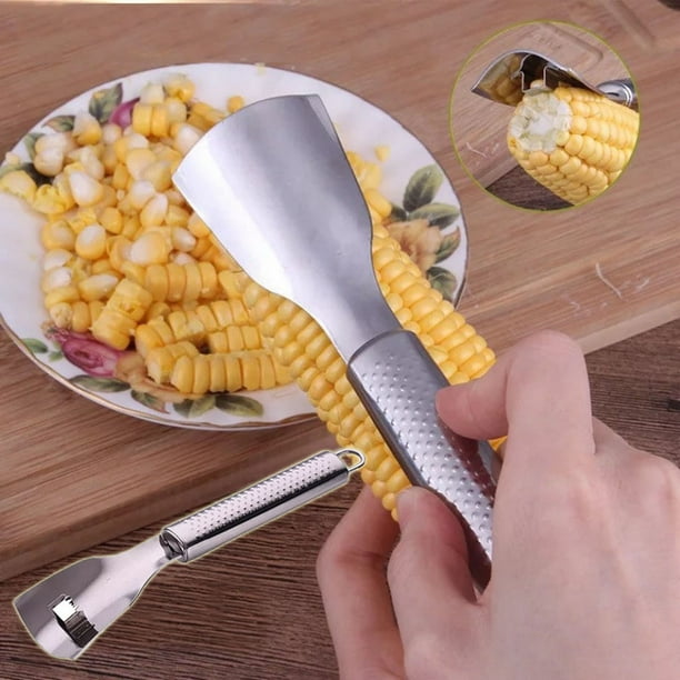 Pelador de maíz de acero inoxidable Raspador Removedor Cepillador de mazorcas Trilladora Herramienta de corte de cocina con mango ergonómico antideslizante 19x4.3cm