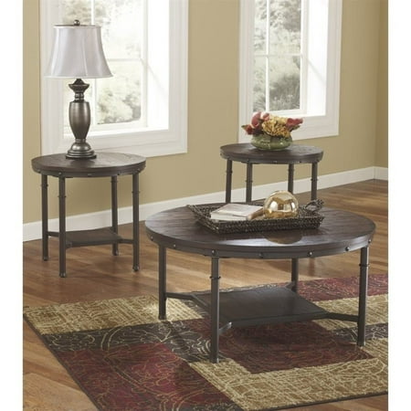 Ashley Furniture Sandling 3 Piece Round Coffee Table Set In Brown