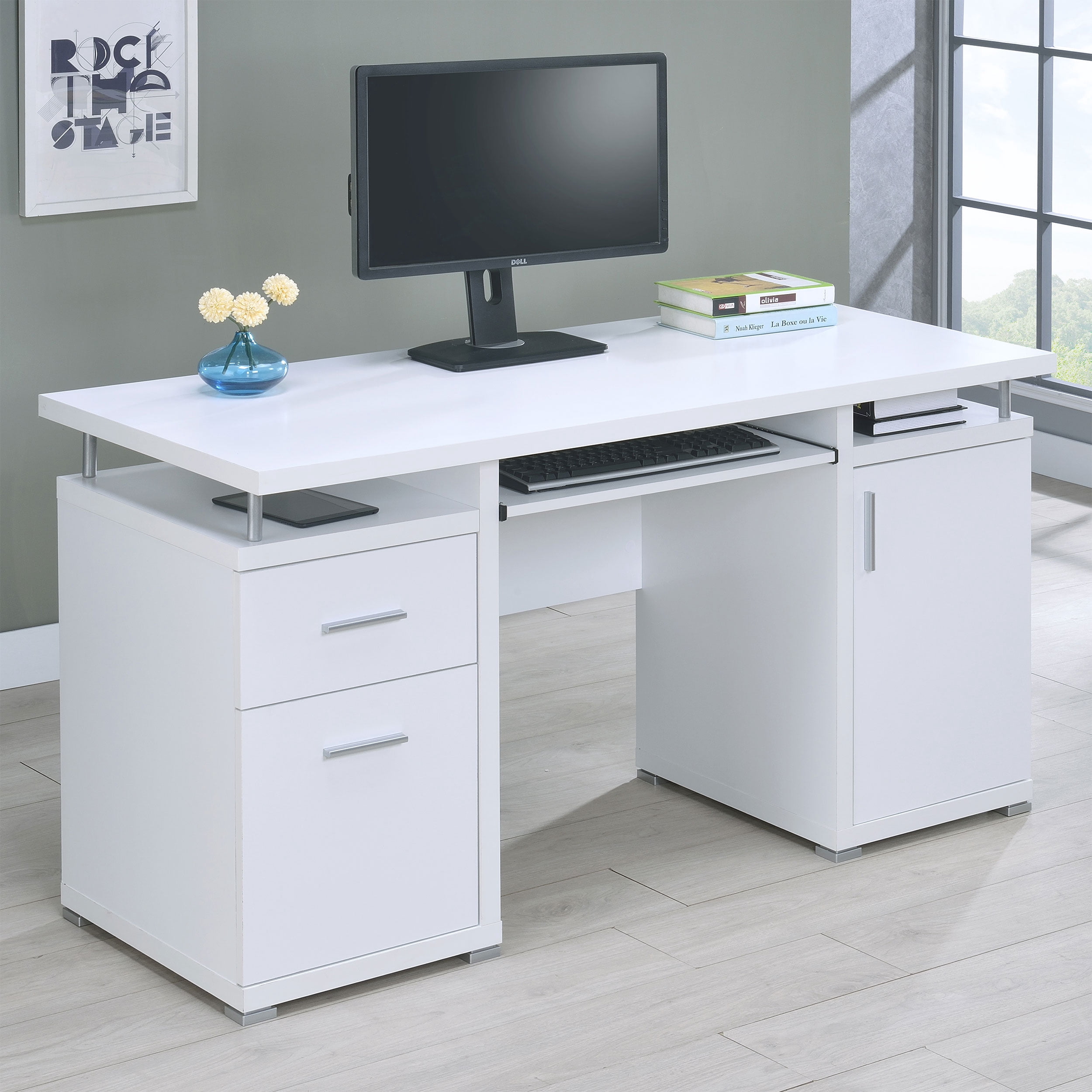Tracy 55-inch 2-drawer Wood Office Computer Desk White