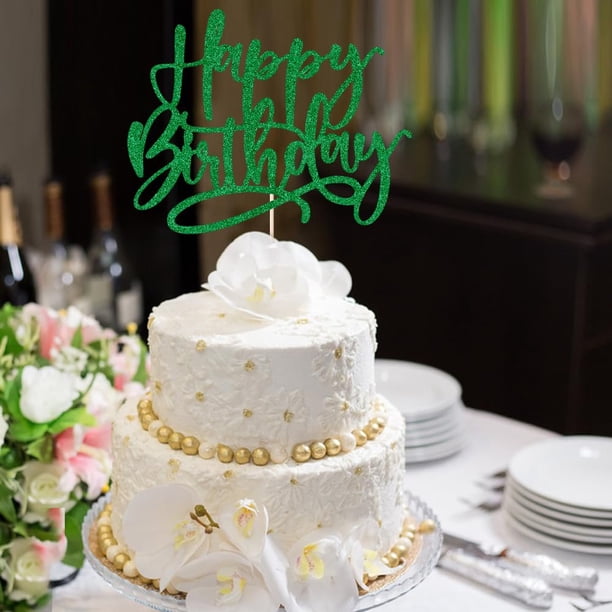 Kaoenla Decoración Para Tarta De Feliz Cumpleaños Con Purpurina Verde, Decoración Para Tarta De Feliz Cumpleaños, Adecuada Para Decoración De Fiestas Para Aniversario/Cumpleaños (Verde)