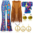 thumbnail image 3 of Disfraz de discoteca hippie de los años 60 y 70 para mujer, disfraz de paz, amor, chicas, estilo hippie, con borlas indias, chaleco, cárdigan, fiesta de carnaval y Halloween, 3 of 5