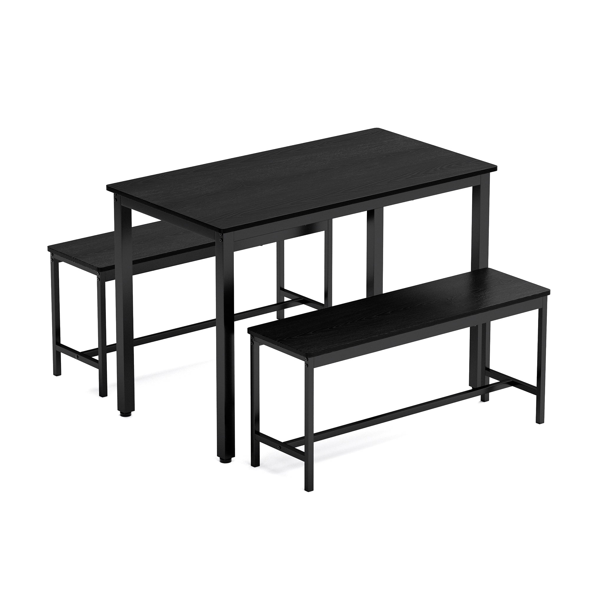 Aukfa Dining Table Set for 4, Rectangular Kitchen Table W/ 2 Benches for Small Space,Black